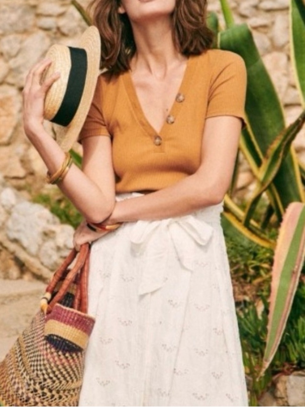 Sézane Maurice Ribbed top, v-neck, coffee, S